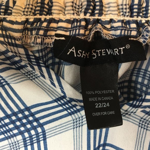 Ashley Stewart Top 22 24 3X Blouse Tie Front Plaid Blue Boho V Neck Ruffle Cuff - Picture 5 of 10